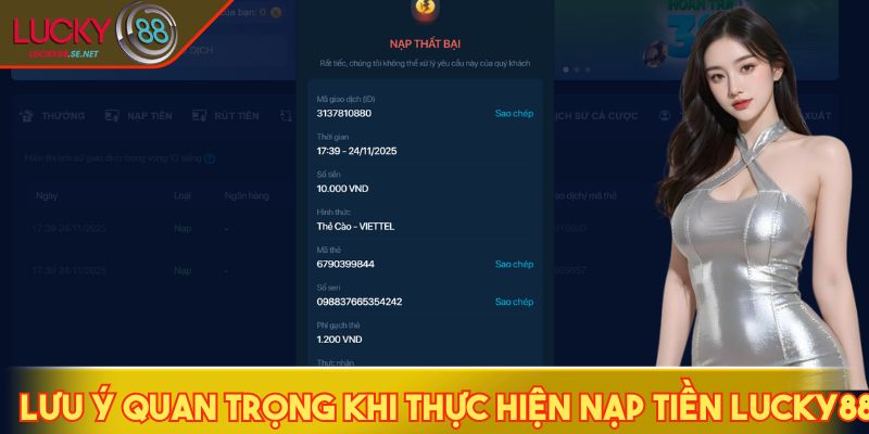 Lưu ý quan trọng khi thực hiện nạp tiền LUCKY88