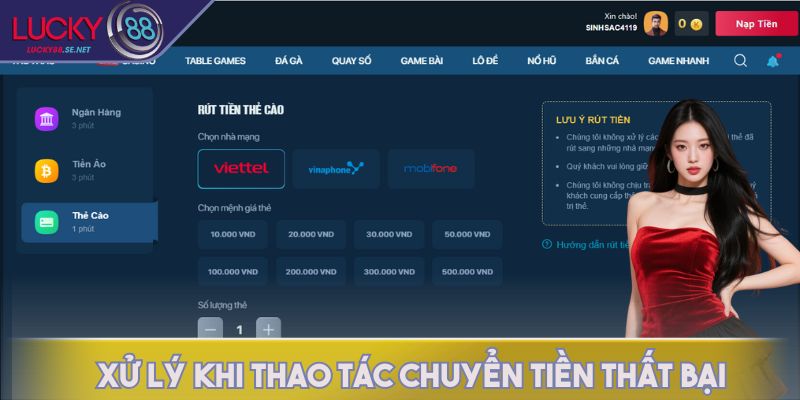 Xử lý khi thao tác chuyển tiền thất bại